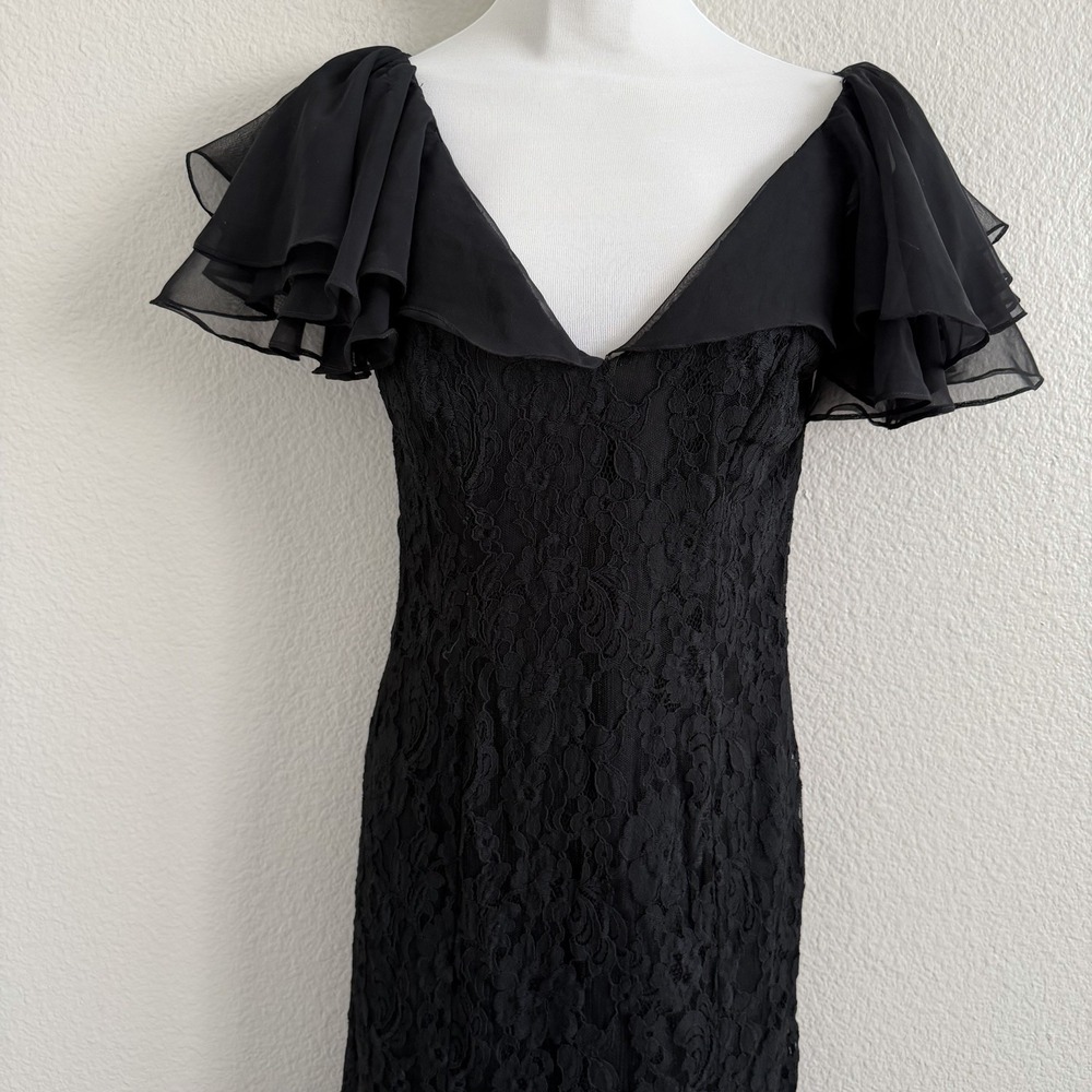 Vintage Casadei Dress 1980s Lace Bodycon Midi Flutter Sleeve Lined READ Cocktail - Picture 11 of 14